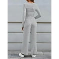 thumbnail image 6 of Women'S 2 Piece Matching Lounge Sets Fall Fashion Outfits Henley Neck Sweater Top Wide Leg Pants Sweat Suits Grey M, 6 of 8