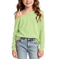 thumbnail image 2 of Girls Solid Off Shoulder Sweatshirt Long Sleeve Drop Shoulder Pullover Tops Trendy Casual Clothes Outfits Mint Green 12-13 Years, 2 of 7