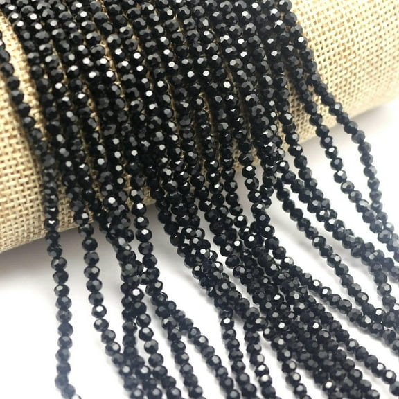 EOEMY 200 Pcs Crystal Glass 3mm Faceted Round Beads ~Black Craft Jewelry Making
