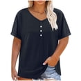 thumbnail image 4 of Tqcoqu Women's Plus Size V Neck Button Henley T-Shirts,Heathered Cotton Short Sleeve Casual Tunic Tops,Dark Blue Women's L-XXXXXL, 4 of 9