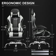 GTPLAYER Faux Leather Gaming Office Chair with Footrest and Ergonomic Lumbar Massage Pillow, White