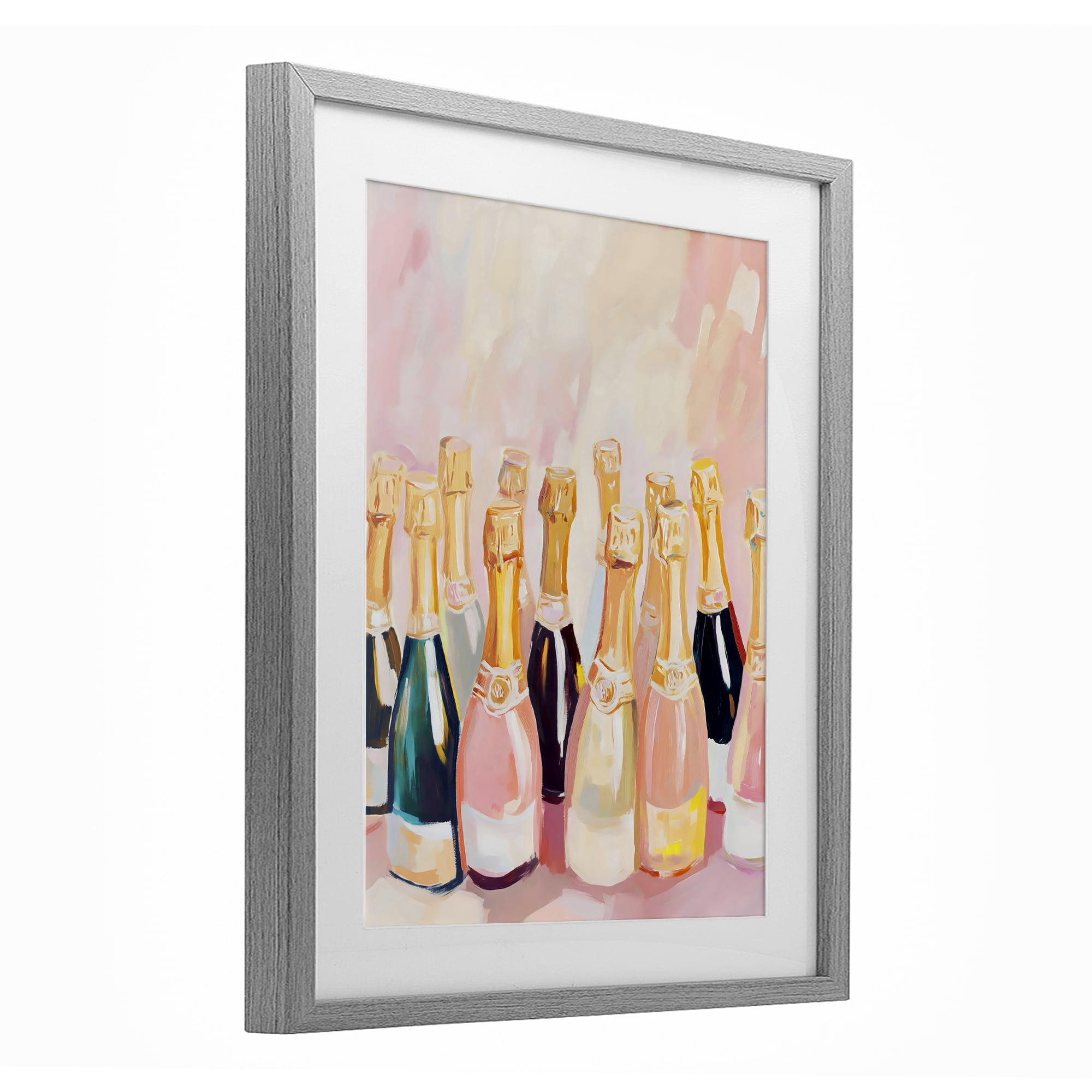 Stupell Industries Blush Champagne Bottles Collection Gray Framed Print Under Glass, design by The Prints Vibe