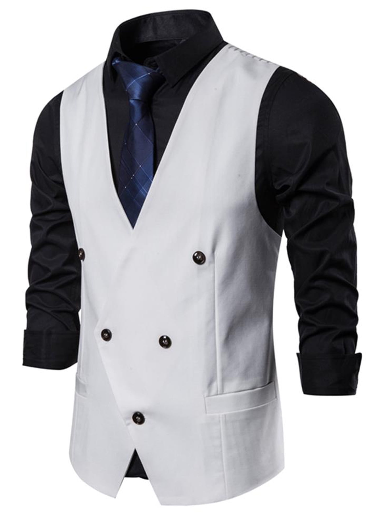 FEIMEN Men's Business Casual Solid Suit Vest Sleeveless V Neck