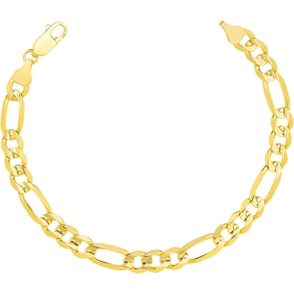 Floreo 14k Yellow Gold 7mm Solid Figaro Chain Anklet
