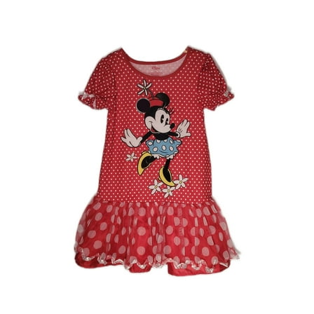 Disney Minnie Mouse Classic Flower Hat Polka Dot Tutu Nightgown, Gown, Size 4