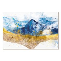 Elephant Stock Golden Abstract Mountain Wall Art - Horizontal Canvas Wall Art - Living Room Wall Decor - Abstract Canvas - Beige And Blue Decor - 39" x 26"