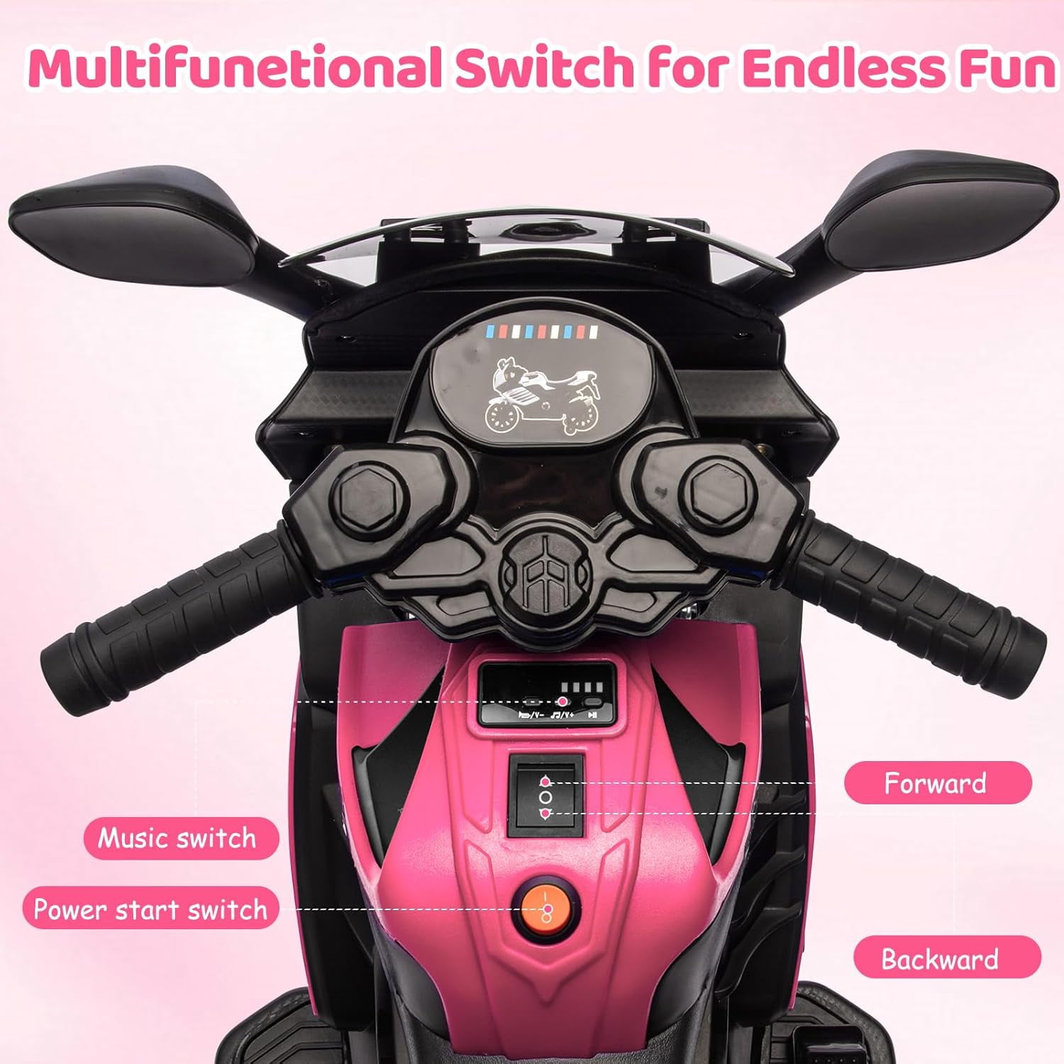 Trilenars 6V Motorcycle, Electric Ride On Car Toy with Training Wheels, Working Headlight, Horn & Music, Battery PoweRed Ride On Motorcycle Toy for Ages 3-6,Light Pink
