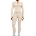 thumbnail image 3 of ZJXFGS Womens Workout Sets 2 Piece Seamless Yoga Outfits Long Sleeve Zipper Jacket High Waist Leggings Butt Lifting Gym Set Beige L, 3 of 7
