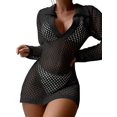 thumbnail image 1 of Kmbangi Robe de Plage Creuse en Tricot pour Femmes Manches Longues Col Rabattu Bikini Maillot de Bain, 1 of 5
