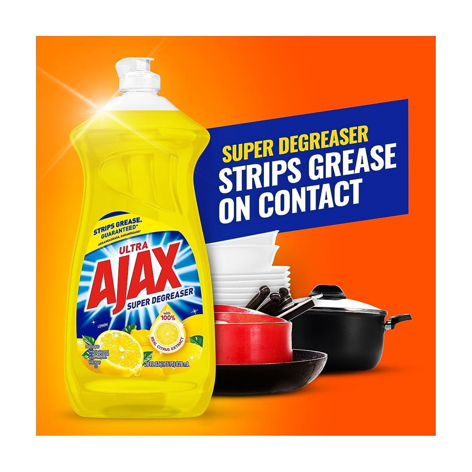 (9 pack) Ajax Ultra Liquid Dish Soap, Lemon Scent, Super Degreaser, 28 Fluid Ounce