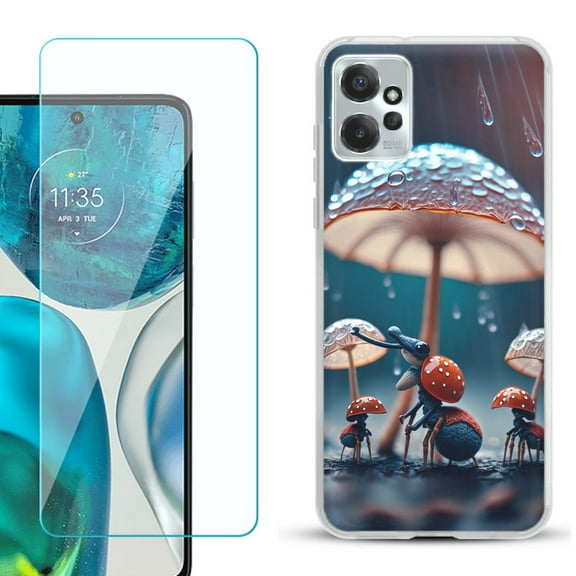 OneToughShield ® for Motorola Moto G Power 5G 2023 Shockproof Fashion Phone Case, with Tempered Glass Screen Protector - Ant n Mushroom