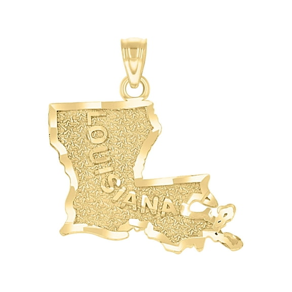10kt Real Yellow Gold Mens Textured Louisiana State Map Charm Pendant