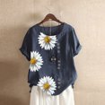 thumbnail image 2 of Fashion Womens Casual Loose Button Linen Plus Size Daily Printed T-Shirt Tops, 2 of 3