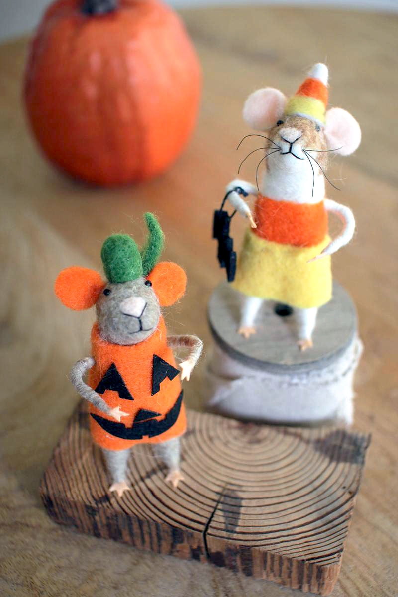 Set Of Two Felt Halloween Mice