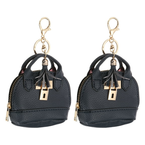 Uxcell Mini Tote Bag Keychain, 2 Pcs Cute Coin Purse Keychain PU Leather, Dark Blue