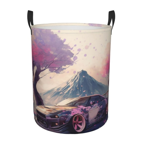 ZICANCN Cherry Blossoms Racing Car Laundry Basket Organizer, Dirty Clothes Hamper for Bathroom Kids Girls Boys Laundry Hamper Small