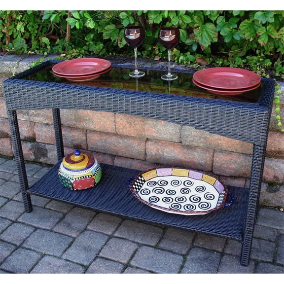 Caribbean Serving Console Table with Smoked Glass