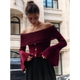 thumbnail image 6 of Off the Shoulder Tops for Women Long Sleeve Going Out Y2K Tops Knit Pullover Fall Outfits Trendy Red S, 6 of 8