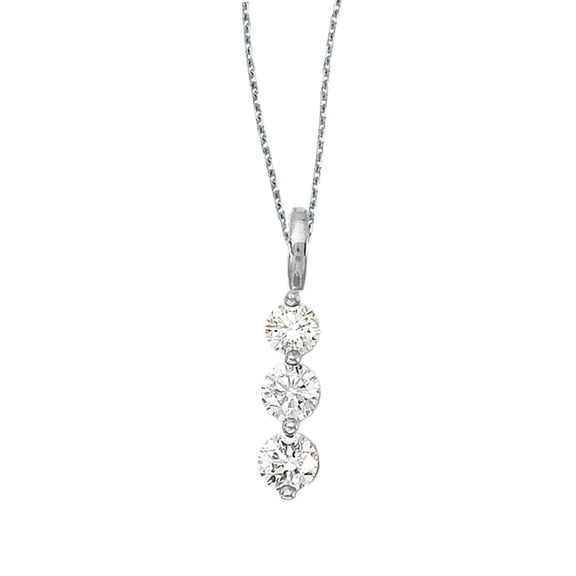 14k White Gold 3 Stone Diamond Drop Pendant