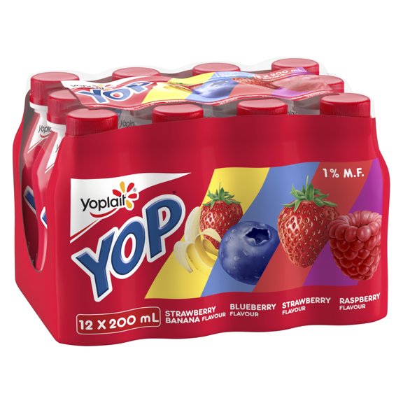 Yoplait Yop 1% Drinkable Yogurt, Strawberry, Blueberry, Raspberry, and Strawberry Banana, Yogurt Drinks