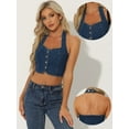 thumbnail image 2 of Unique Bargains Women's Sleeveless Button Front Halter Denim Crop Tank Tops XS Dark Blue, 2 of 6
