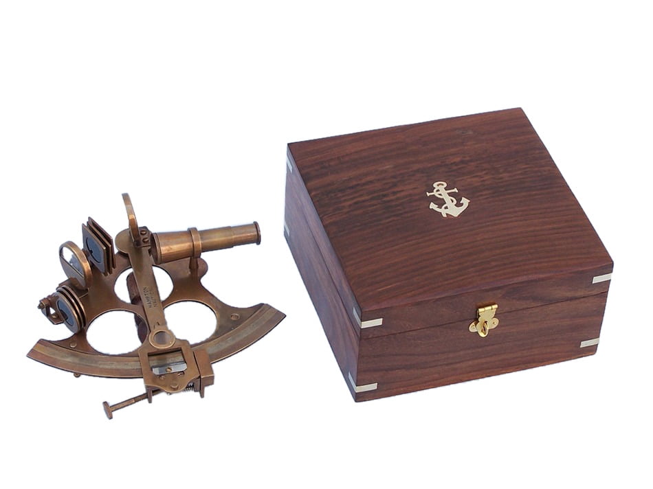 Captain's Antique Brass Sextant 8" with Rosewood Box Functional