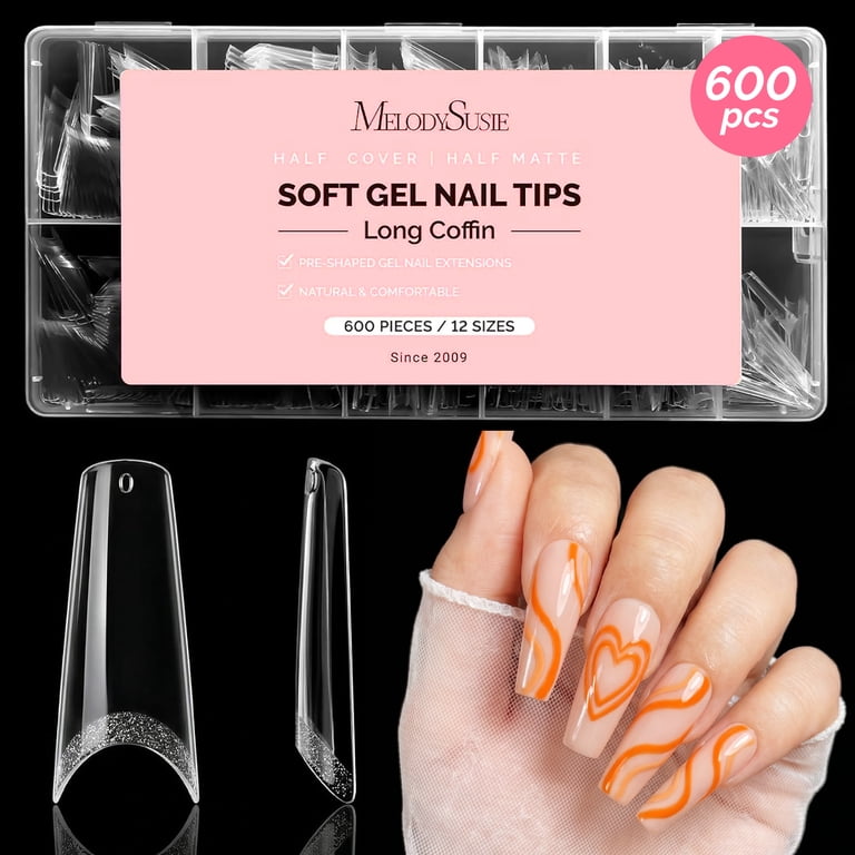 MelodySusie Long Coffin Nail Tips, 600-Piece Half-Matte Set photo 1