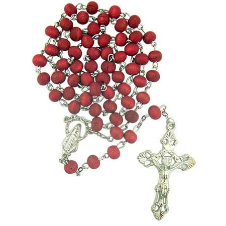 Rose Rosary - Rose Scented Carved Petal Prayer Bead Rosary with Our Lady of Grace Centerpiece, 18 Inch