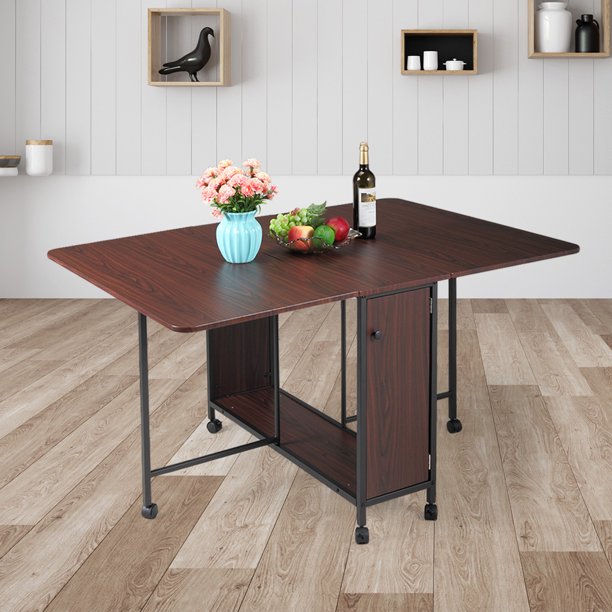 Movable Folding Kitchen Dining Table, SYNGAR Drop Leaf Extendable Table
