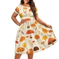 thumbnail image 3 of SCRAWLGOD Mushroom Print Dress Women Casual Summer Dresses Midi Length with Sleeves Lightweight Women's Casual Dresses with Sleeves Size 2XL Round Neck for Picnic, 3 of 7