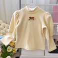 thumbnail image 6 of NORO ARK Girls Blouse (0-10) Puff Long Sleeve Mock Neck Cute Bow Soft Fleece Casual Slim Polyester Tops Beige Size 10, 6 of 7