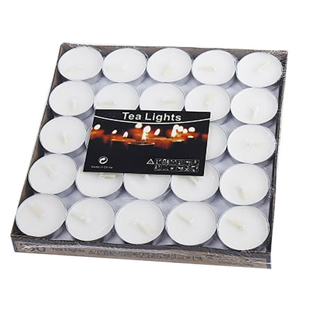 50-Pack Unscented Tealight Candles, White Paraffin Wax Tea Lights with 4-Hour Burn Time for Weddings, Anniversaries & Emergency Use