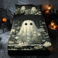 thumbnail image 2 of Homewish Halloween Ghost Zipper Twin Comforter Sets with Fitted Sheet and 2 Pillowcases, Daisy Flower Zipper Bedding Set, Dark Sage Off White, Black Reversible, 2 of 7