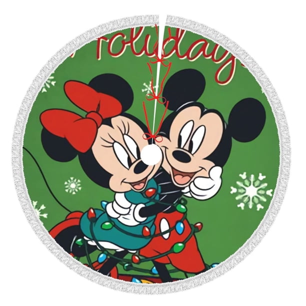 Faldas para árbol de Navidad de Mickey Mouse de 48 pulgadas, tapete para árbol de Navidad para vacaciones de invierno, falda para árbol de Navidad para decoraciones navideñas rústicas