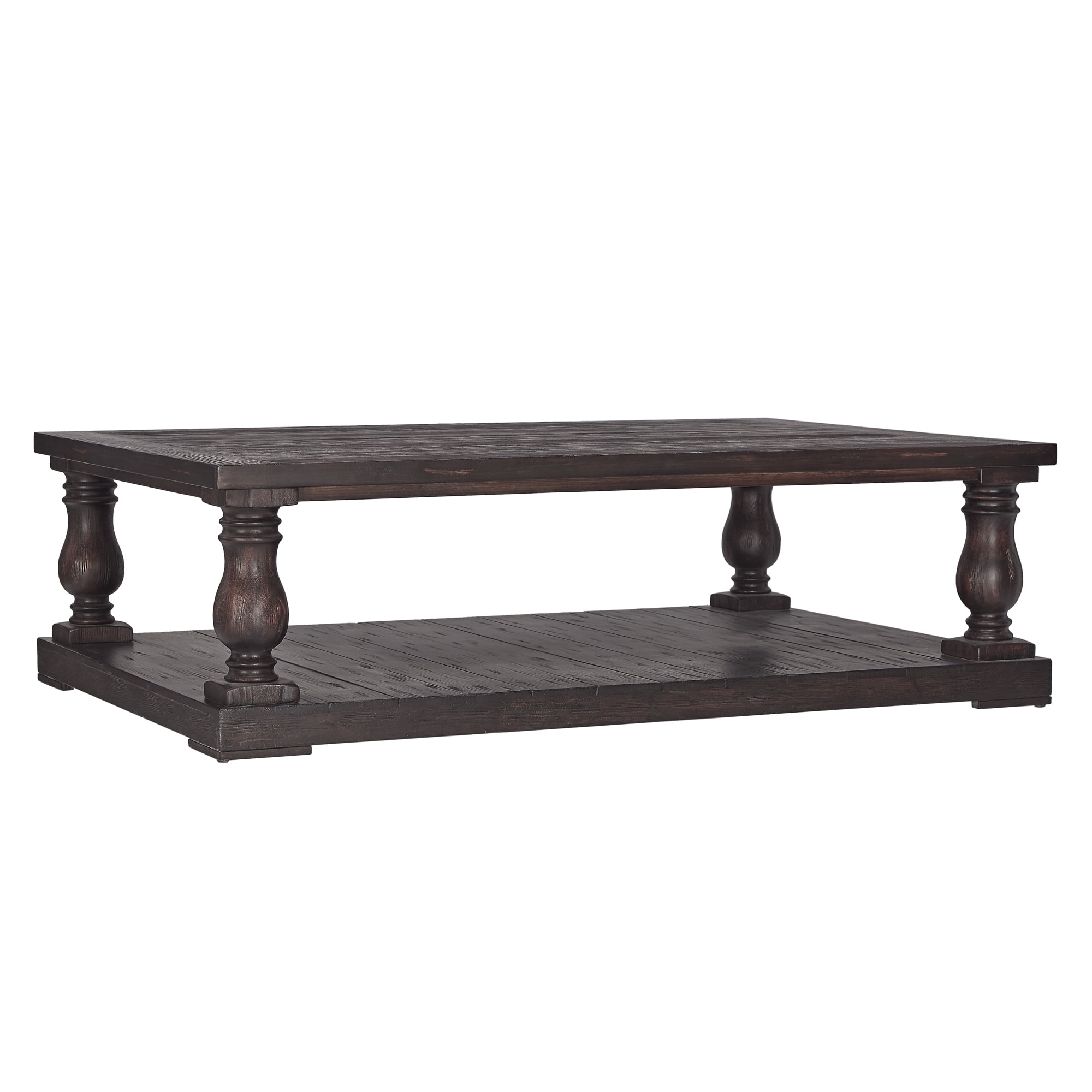 HumbleNest Weston Home Dunbar Rectangle Pedestal Coffee Table with Lower Storage Shelf, Espresso