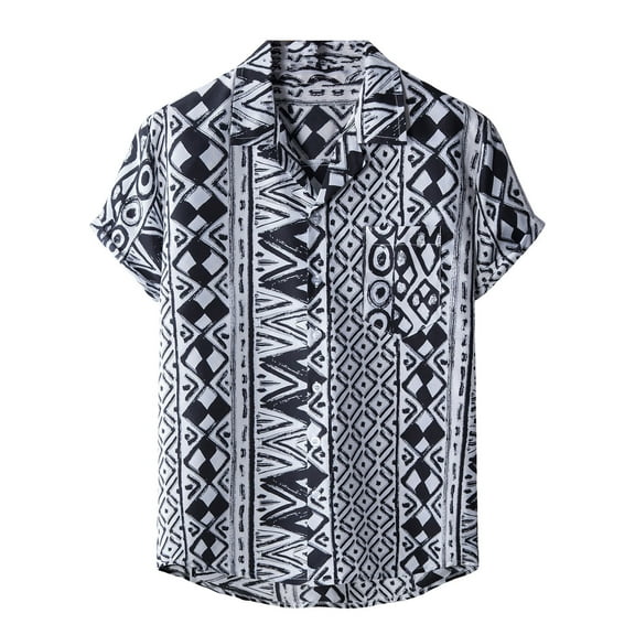 Lovskoo 2024 Hawaiian Shirt for Men Short Sleeve Beach Printed Summer Casual Button Turn-down Collar Shirts Black