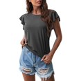 thumbnail image 2 of Plus-Size-Summer-Tops for Women Women's Fashion Round Neck Ruffle Short Sleeve Solid Color Casual T-Shirt, 2 of 9