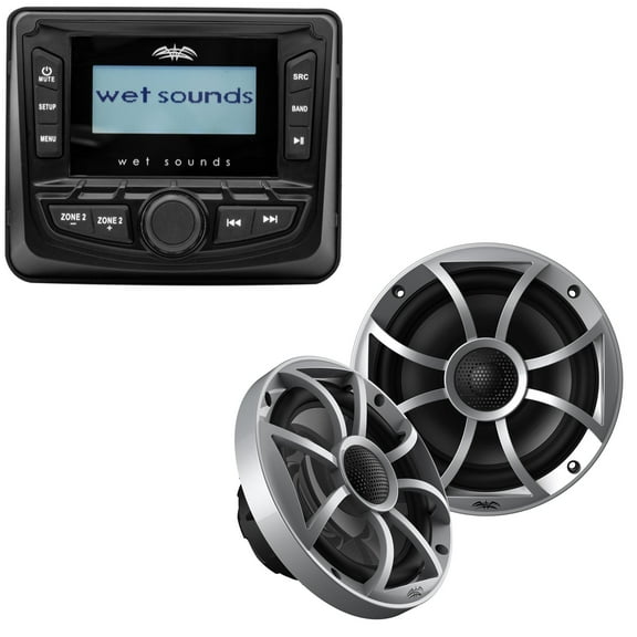 Wet Sounds WS-MC-5 3" Gauge style AM/FM Stereo with 2.7" LCD Display with 1 Pair Wet Sounds OEM Replacement 65ic-S XS-Series Silver Cone 6.5" Coaxial Speakers Pair