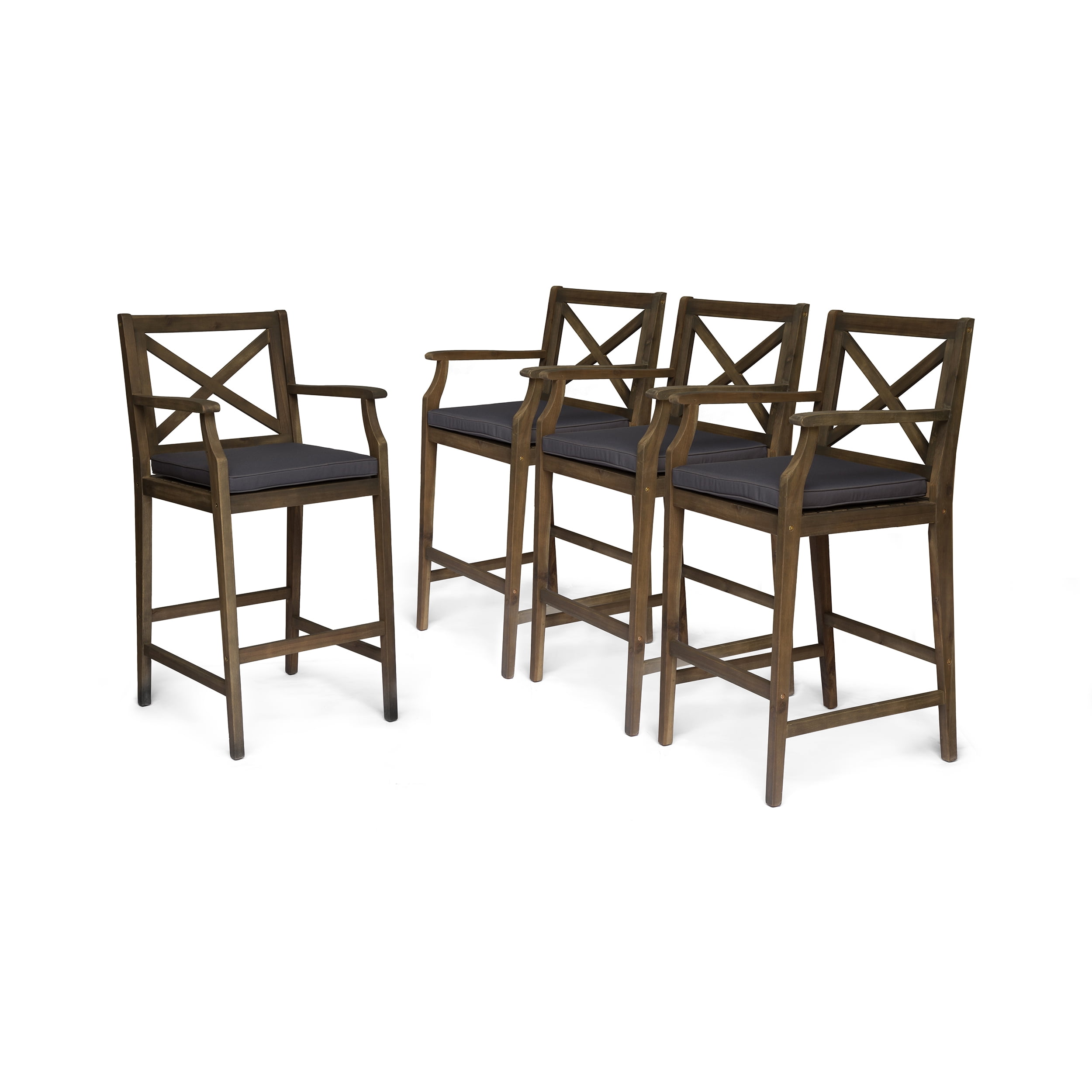 Noble House Perla Outdoor Acacia Wood Barstools Gray and Dark Gray (Set of 4)