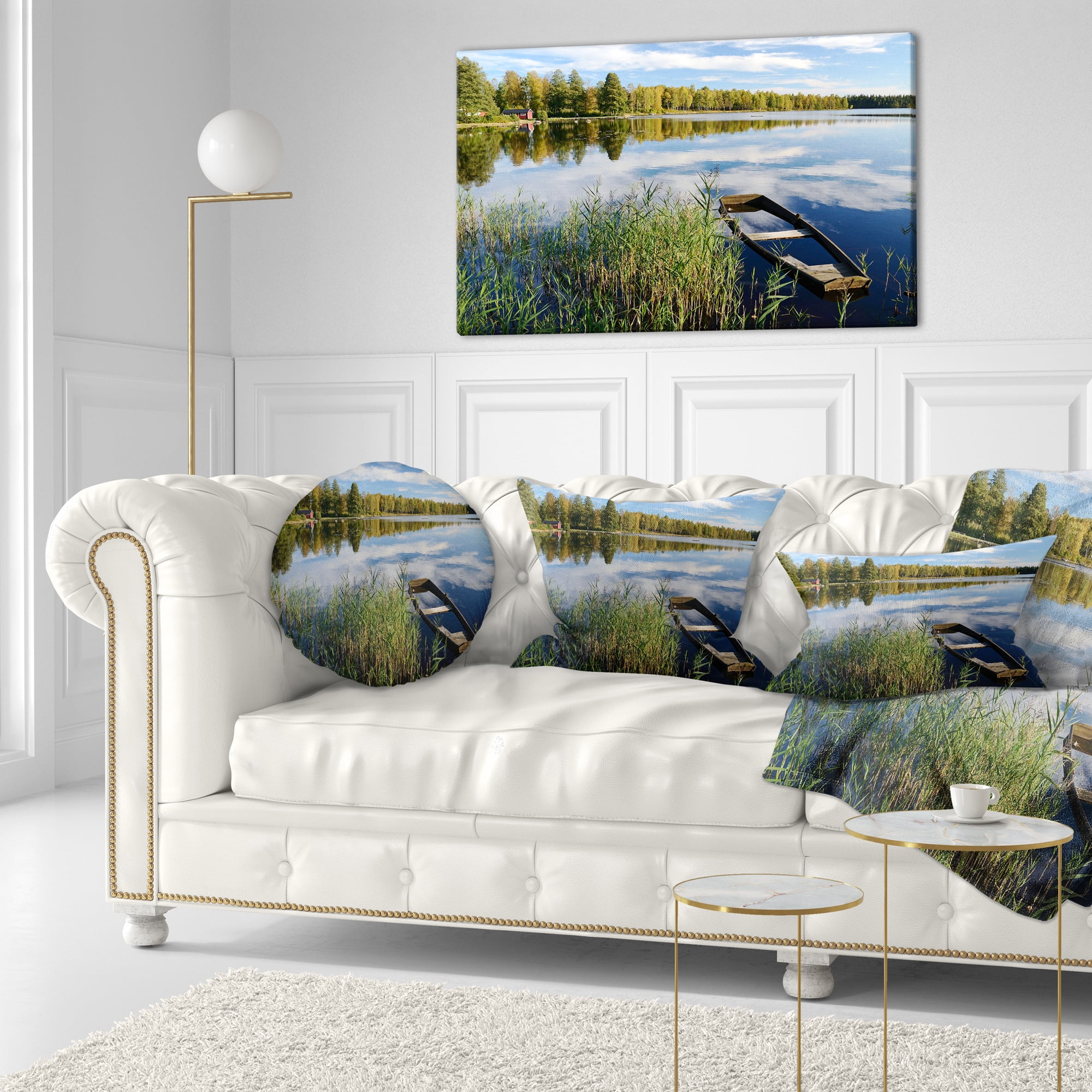 Designart Beautiful Swedish September Lake - Landscape Photography Throw Pillow - 12x20