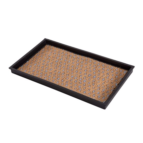 Anji Mountain AMB0BT2F-007 Black Rubber BootShoe Tray with coir, Fits 2 Pair (245 Wide), Tan and Blue Insert