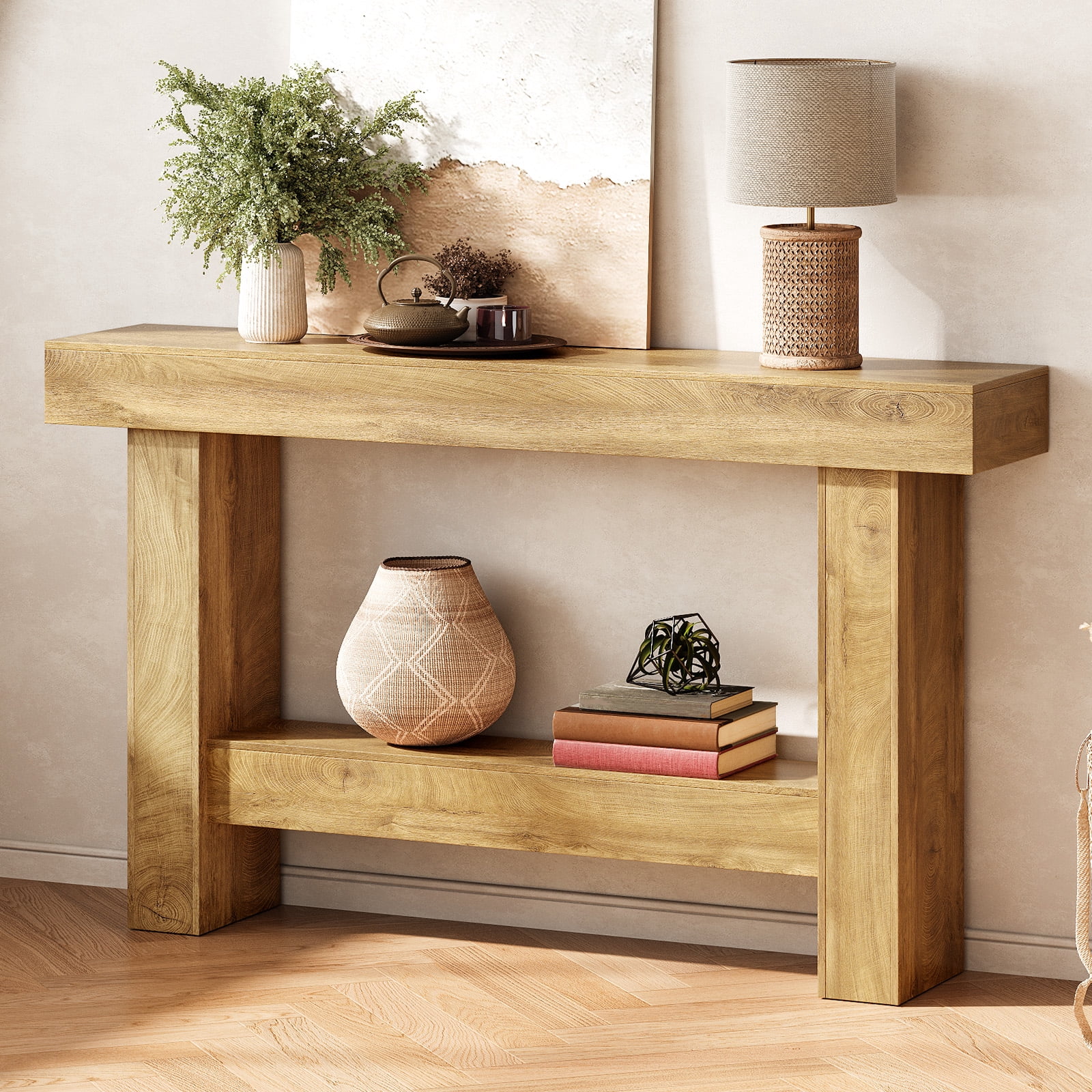 Tarnorci Wooden Console Table,  Behind the Couch, Farmhouse Entryway Table for Hallway, Living Room, Brown