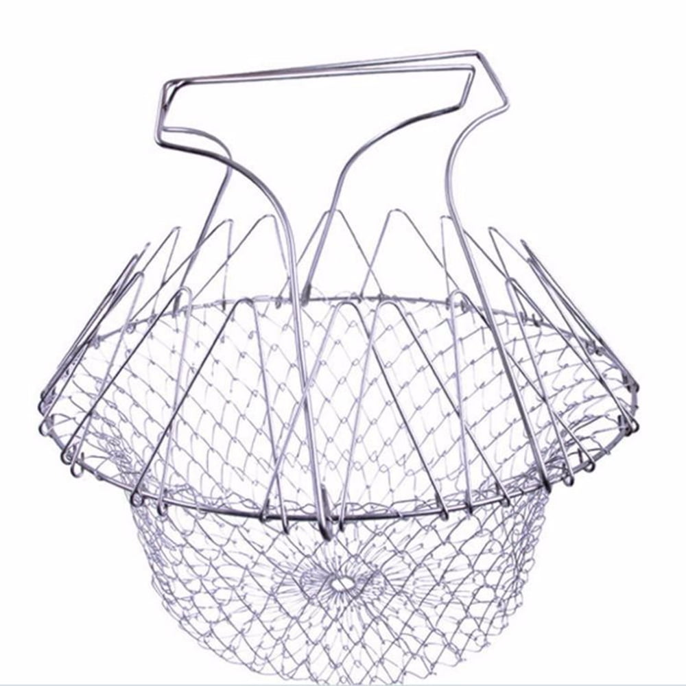 Stainless Steel Expandable Foldable Fry Chef Basket Colander Mesh