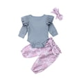 thumbnail image 1 of ZAXARRA Girl 3PCS Outfit Set,Round Neck Romper, Floral Pant, Hair Band, 1 of 5