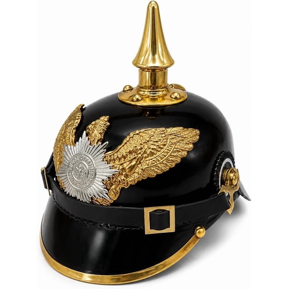 THOR INSTRUMENTS Eagle and Star Prussian Garde Infantry Helmet German Pickelhaube Helmet | Imperial Prussian Officer Spiked Helmet | Black Leather Replica Helmets