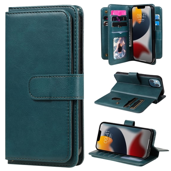 Compatible with iPhone 11 Case Wallet with Card Holder[10 Card Slots] Kickstand [RFID Blocking] Magnetic PU Leather Phone Case Flip Kickstand Folio TPU Shockproof Case,Darkgreen