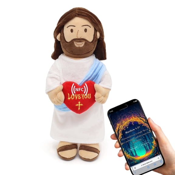 36cm/ 14in Jesus Plush Doll With NFC Bible Verses, Christian Religious Stuffed Toy, Soft Jesus Figure Holding Heart With "LOVE YOU" Message, Inspirational Faith Based Gift For Kids & Adults