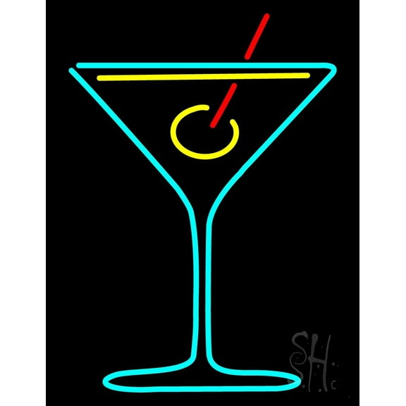 Blue Cocktails Glass Bar LED Neon Sign 19 x 15 - inches, Clear Edge Cut Acrylic Backing, with Dimmer - Bright and Premium built indoor LED Neon Sign for Bar decor.