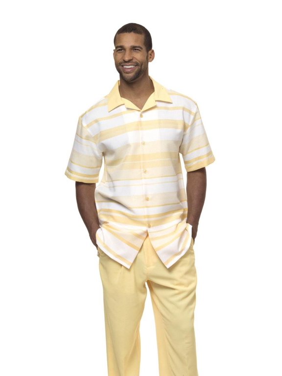 Montique Banana Walking Suit Plaid Short Sleeve Shirt Men's Leisure Suit 1855