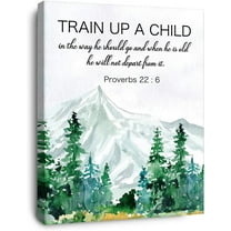 Train Up A Child Proverbs 22:6 Canvas Wall Art,Bible Verse Scripture Canvas Painting Prints for Christian Home Bedroom Office Church Religious Wall Decor